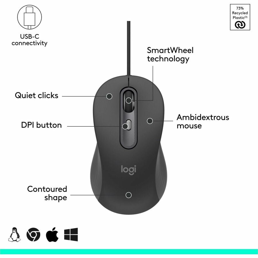 Logitech Signature M520 L Wired Optical Mouse with USB-C, Graphite