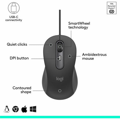 Logitech Signature M520 L Wired Optical Mouse with USB-C, Graphite