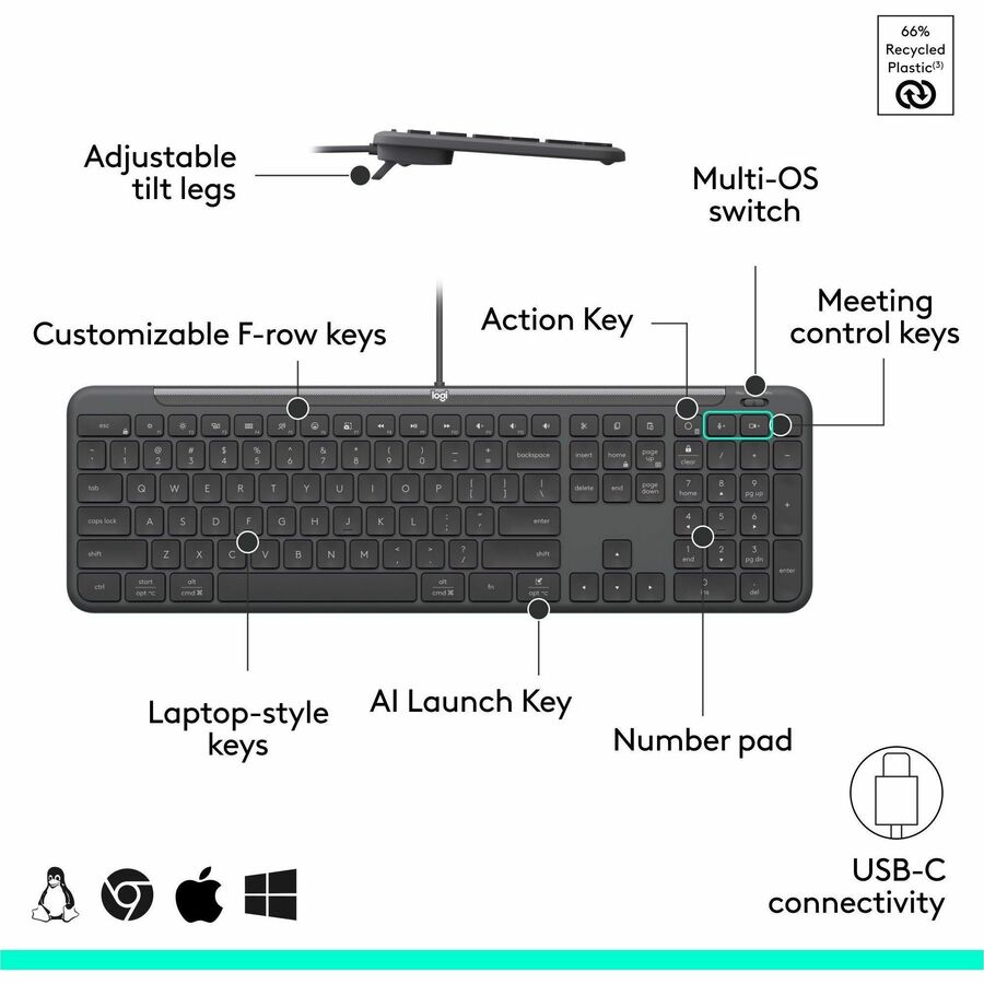 Logitech Signature Slim Wired K620 Keyboard – Full-Size USB-C Keyboard with Scissor Keys for Business