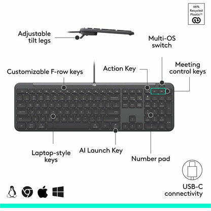 Logitech Signature Slim Wired K620 Keyboard – Full-Size USB-C Keyboard with Scissor Keys for Business