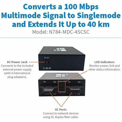 Tripp Lite N784-MDC-4SCSC Fiber Optic Mode Converter for Data Center Networks