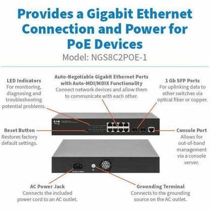 Eaton Corporation NGS8C2POE-1 Managed Gigabit Ethernet Switch with PoE+ and SFP Ports