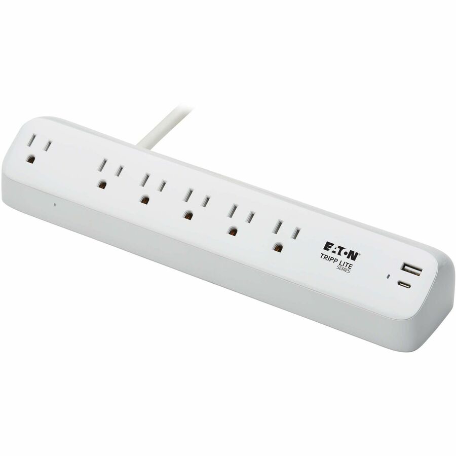 Eaton Tripp Lite Series Protect It! TLP66UCLAMP 6-Outlet Surge Protector with USB-A & USB-C Ports – Desktop Clamp, 900 Joules, 6 ft. Cord, White
