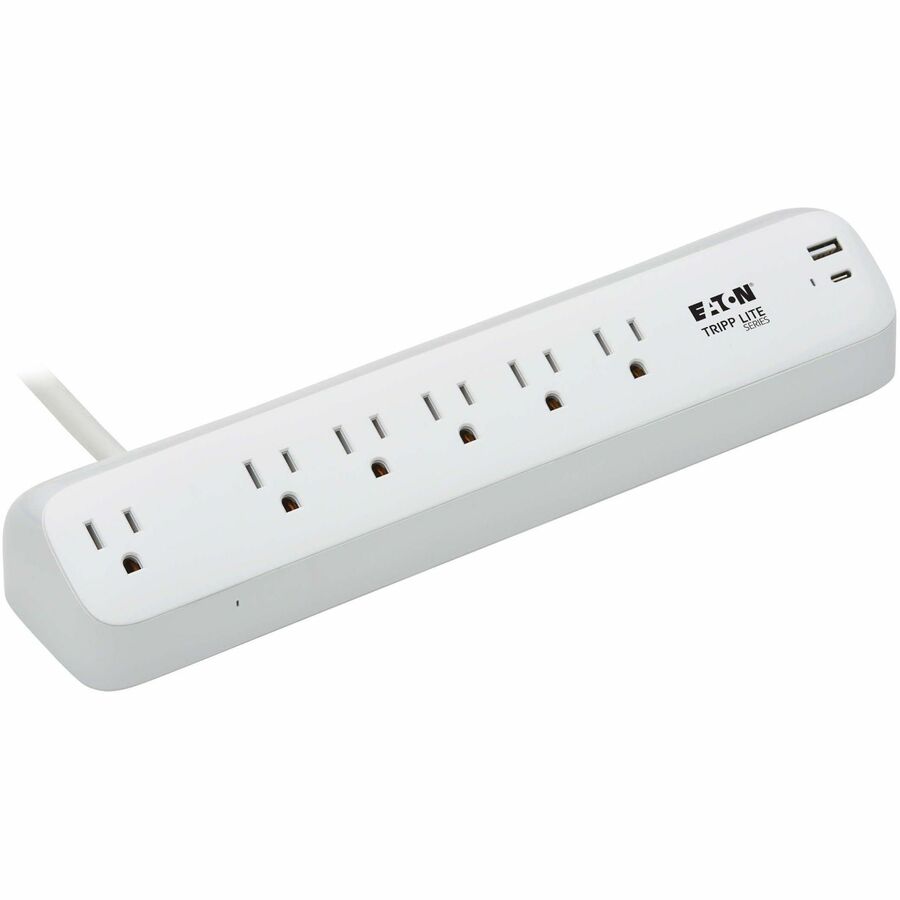 Eaton Tripp Lite Series Protect It! TLP66UCLAMP 6-Outlet Surge Protector with USB-A & USB-C Ports – Desktop Clamp, 900 Joules, 6 ft. Cord, White