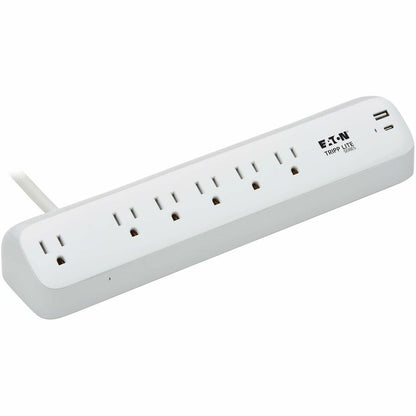 Eaton Tripp Lite Series Protect It! TLP66UCLAMP 6-Outlet Surge Protector with USB-A & USB-C Ports – Desktop Clamp, 900 Joules, 6 ft. Cord, White