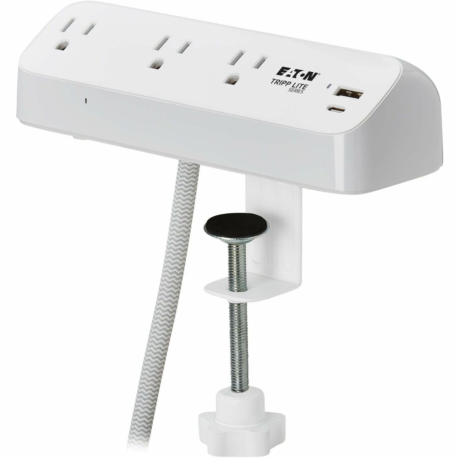 Eaton Tripp Lite Series Protect It! 3-Outlet Surge Protector with USB-A and USB-C Ports - 5-15R Outlets, 900 Joules, 20W PD Charging, Desk Clamp, 8 ft. Braided Cord, White