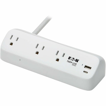 Eaton Tripp Lite Series Protect It! 3-Outlet Surge Protector with USB-A and USB-C Ports - 5-15R Outlets, 900 Joules, 20W PD Charging, Desk Clamp, 8 ft. Braided Cord, White