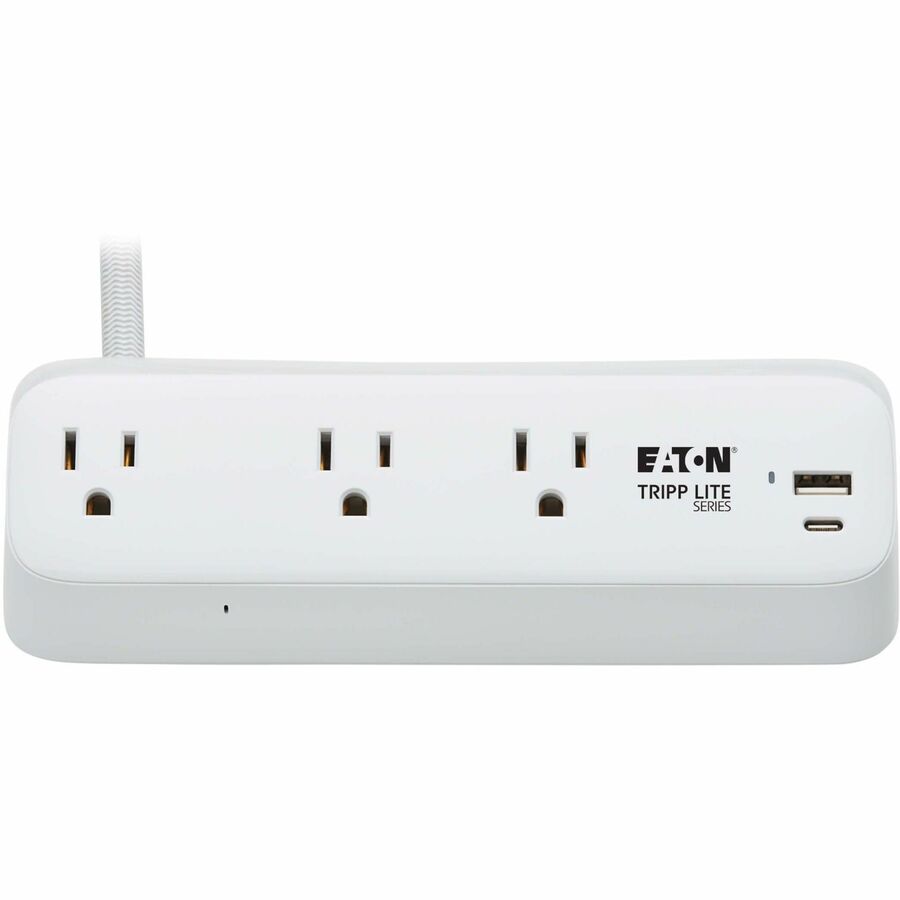 Eaton Tripp Lite Series Protect It! 3-Outlet Surge Protector with USB-A and USB-C Ports - 5-15R Outlets, 900 Joules, 20W PD Charging, Desk Clamp, 8 ft. Braided Cord, White