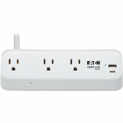 Eaton Tripp Lite Series Protect It! 3-Outlet Surge Protector with USB-A and USB-C Ports - 5-15R Outlets, 900 Joules, 20W PD Charging, Desk Clamp, 8 ft. Braided Cord, White