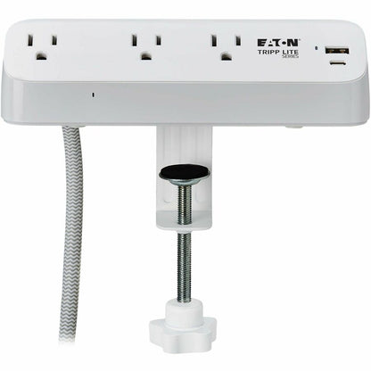 Eaton Tripp Lite Series Protect It! 3-Outlet Surge Protector with USB-A and USB-C Ports - 5-15R Outlets, 900 Joules, 20W PD Charging, Desk Clamp, 8 ft. Braided Cord, White