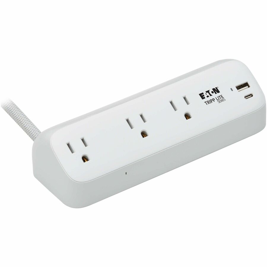 Eaton Tripp Lite Series Protect It! 3-Outlet Surge Protector with USB-A and USB-C Ports - 5-15R Outlets, 900 Joules, 20W PD Charging, Desk Clamp, 8 ft. Braided Cord, White