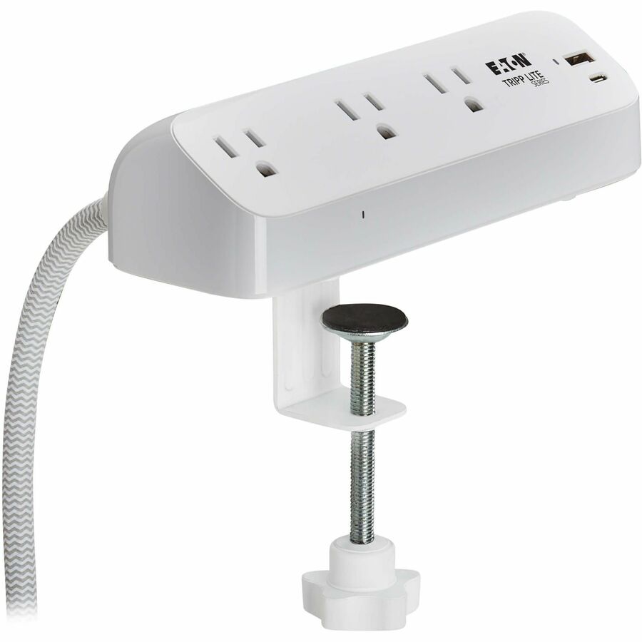 Eaton Tripp Lite Series Protect It! 3-Outlet Surge Protector with USB-A and USB-C Ports - 5-15R Outlets, 900 Joules, 20W PD Charging, Desk Clamp, 8 ft. Braided Cord, White