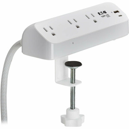 Eaton Tripp Lite Series Protect It! 3-Outlet Surge Protector with USB-A and USB-C Ports - 5-15R Outlets, 900 Joules, 20W PD Charging, Desk Clamp, 8 ft. Braided Cord, White