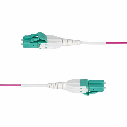 StarTech.com 2m (6.6ft) LC to LC OM4 Multimode Fiber Optic Patch Cable, Erika Violet, 50/125, 100Gbps, Riser Rated, Uniboot Connector