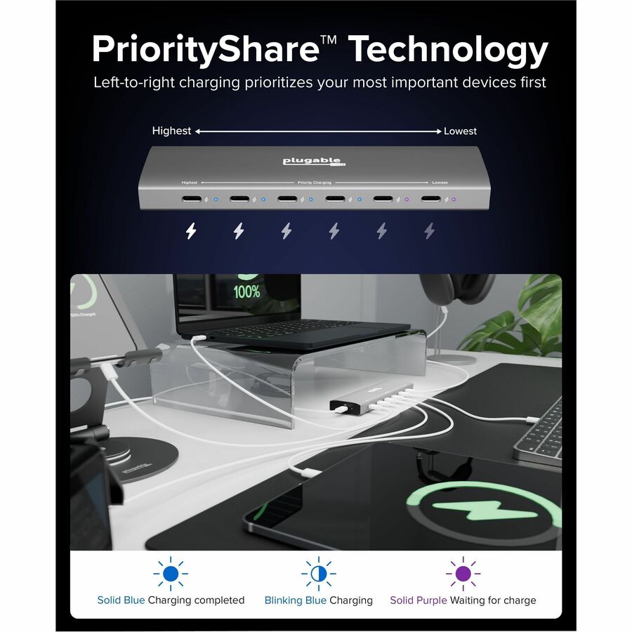 Plugable PS-6CC 6-Port USB-C Charging Station with PriorityShare Technology