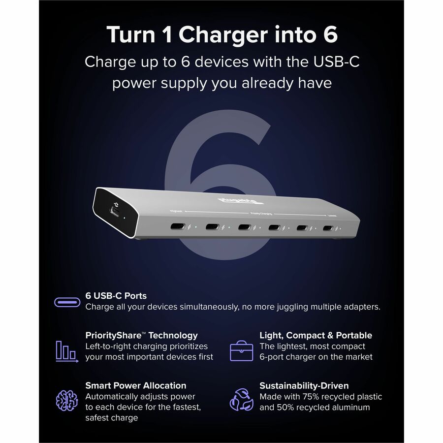 Plugable PS-6CC 6-Port USB-C Charging Station with PriorityShare Technology
