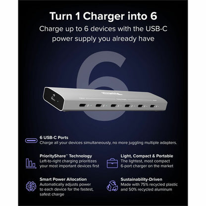 Plugable PS-6CC 6-Port USB-C Charging Station with PriorityShare Technology