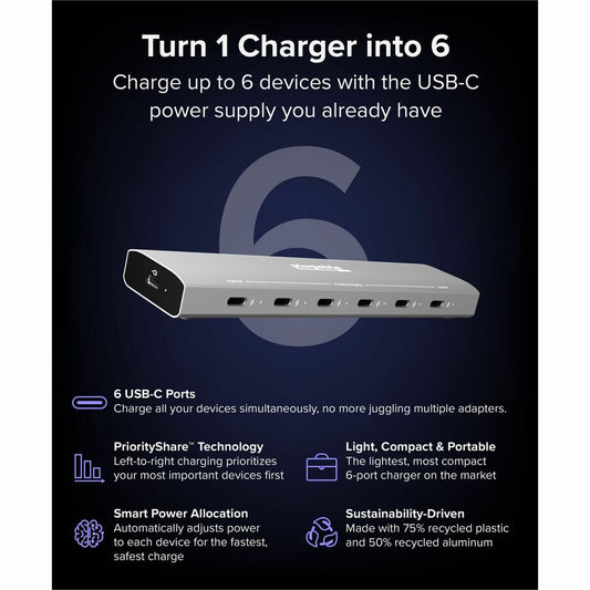 Plugable PS-6CC 6-Port USB-C Charging Station with PriorityShare Technology