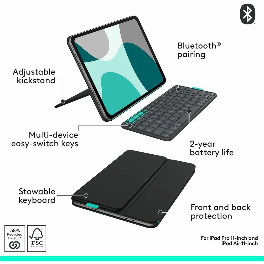Logitech Flip Folio Keyboard Case for iPad Pro 11-inch & iPad Air 11-inch (5th Gen, 2024) – Graphite