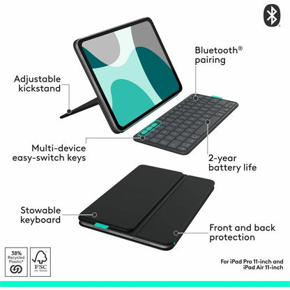 Logitech Flip Folio Keyboard Case for iPad Pro 11-inch & iPad Air 11-inch (5th Gen, 2024) – Graphite