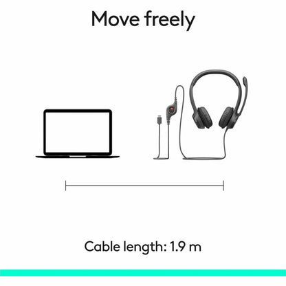 Logitech H390 Wired Headset with Microphone – USB-C Over-the-Head Stereo Headphones for Calls and Music