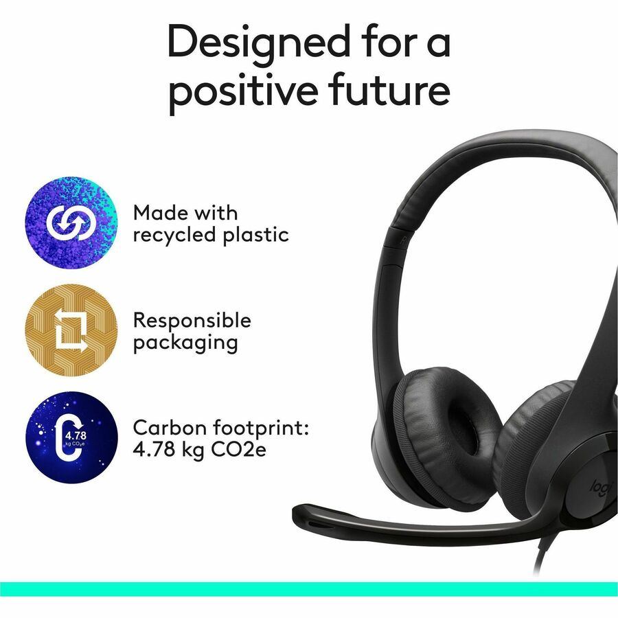 Logitech H390 Wired Headset with Microphone – USB-C Over-the-Head Stereo Headphones for Calls and Music