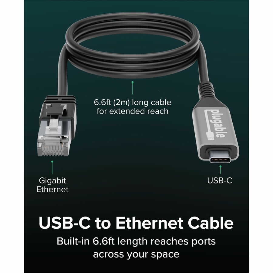 Plugable USB-C to Ethernet Cable USBC-E1000-2M – 6ft Gigabit Ethernet Adapter for USB-C Devices