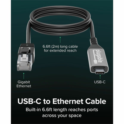 Plugable USB-C to Ethernet Cable USBC-E1000-2M – 6ft Gigabit Ethernet Adapter for USB-C Devices