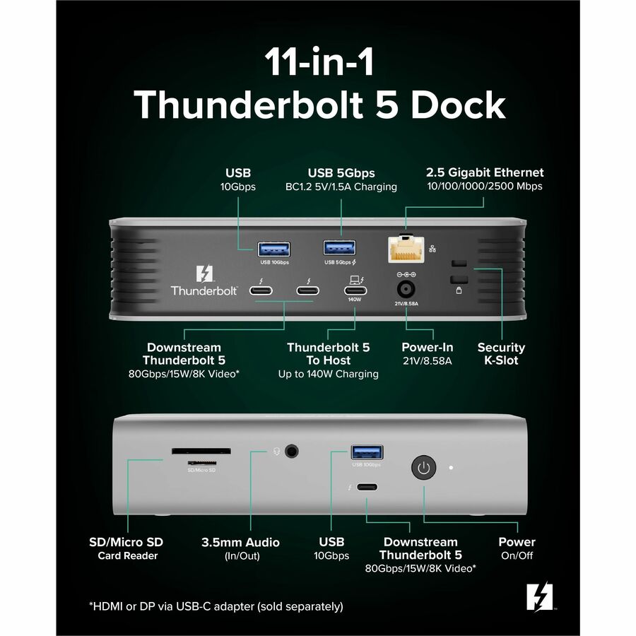 Plugable Technologies TBT-UDT3 Thunderbolt 5 Docking Station with 11-in-1 Connectivity and Dual 8K Support