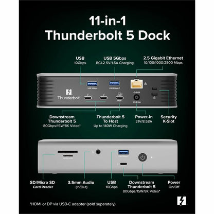 Plugable Technologies TBT-UDT3 Thunderbolt 5 Docking Station with 11-in-1 Connectivity and Dual 8K Support
