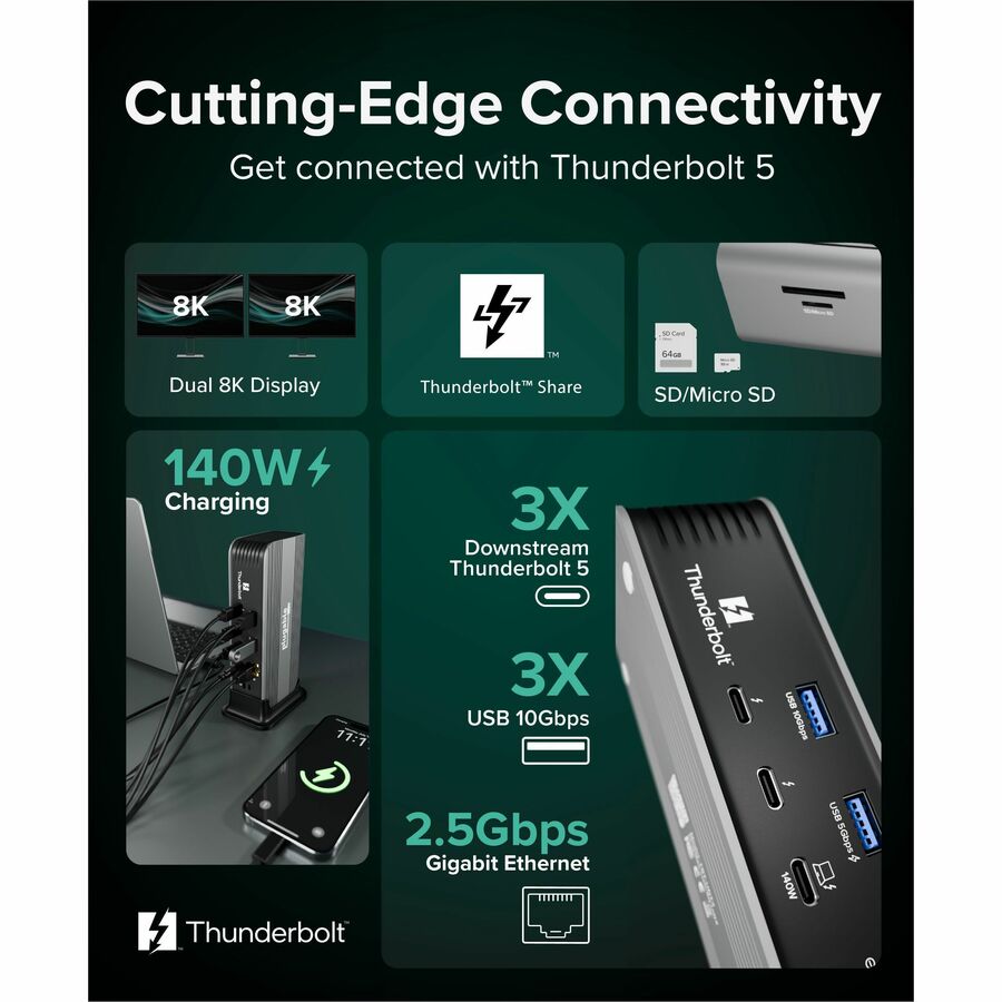 Plugable Technologies TBT-UDT3 Thunderbolt 5 Docking Station with 11-in-1 Connectivity and Dual 8K Support