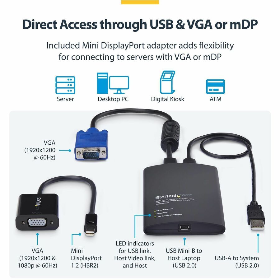 StarTech.com Portable Laptop Crash Cart Adapter with USB, VGA, and Mini DisplayPort for Instant Server Access