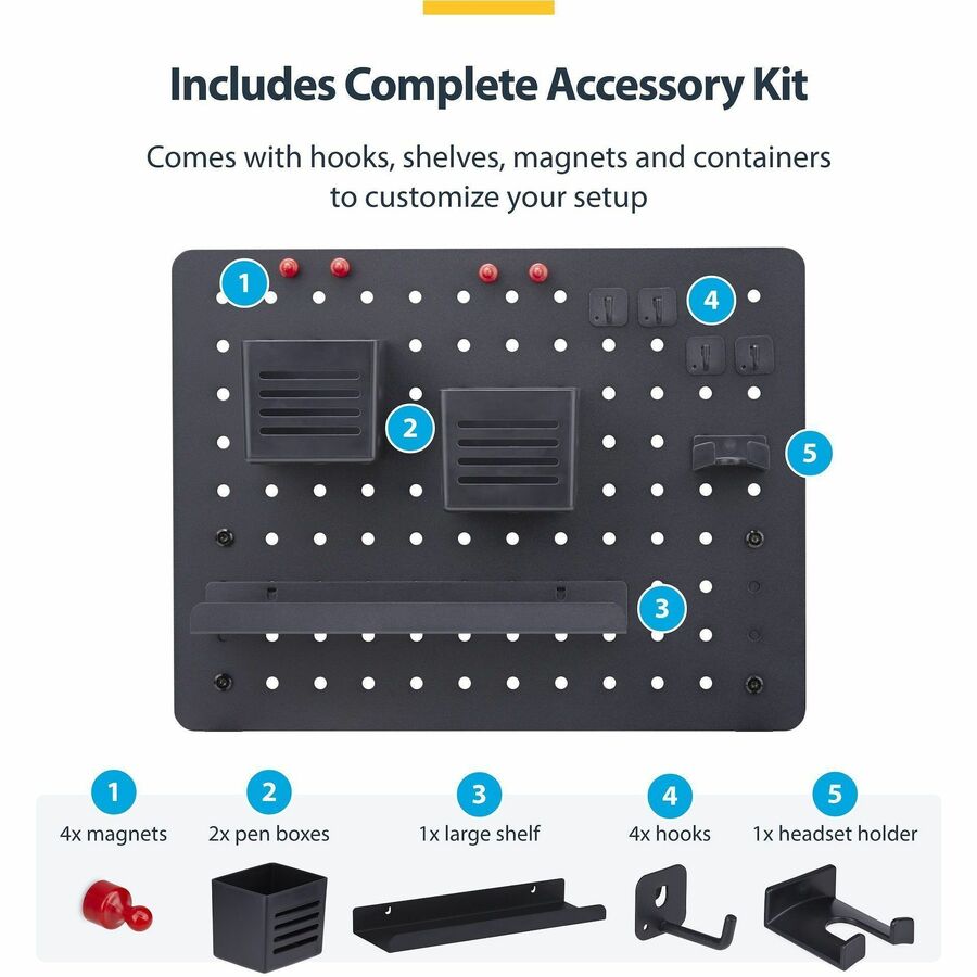 StarTech.com Clamp-On Pegboard with Accessories, 16.5 x 12.5 inches Steel Desktop Storage Organizer in Black