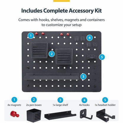 StarTech.com Clamp-On Pegboard with Accessories, 16.5 x 12.5 inches Steel Desktop Storage Organizer in Black