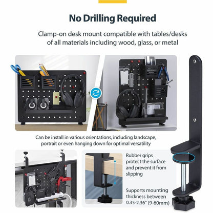 StarTech.com Clamp-On Pegboard with Accessories, 16.5 x 12.5 inches Steel Desktop Storage Organizer in Black