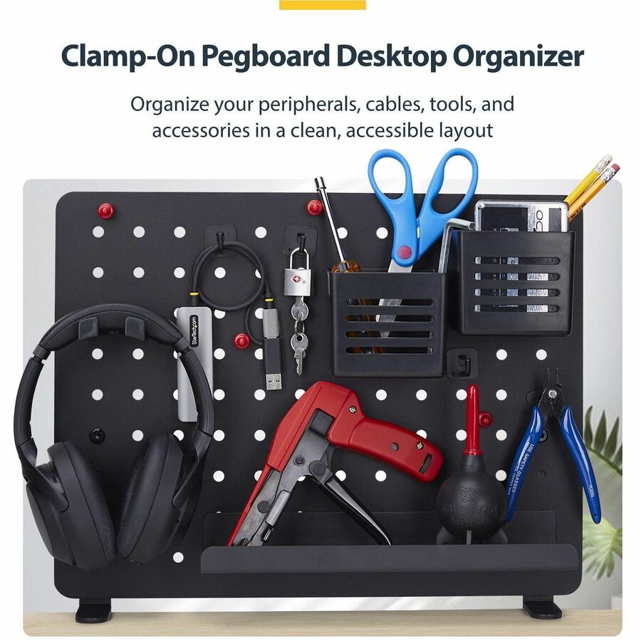 StarTech.com Clamp-On Pegboard with Accessories, 16.5 x 12.5 inches Steel Desktop Storage Organizer in Black