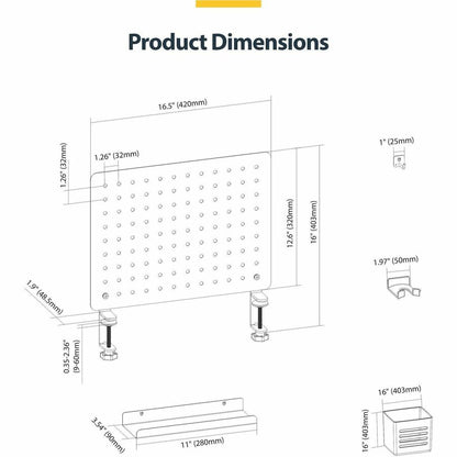 StarTech.com Clamp-On Pegboard with Accessories, 16.5 x 12.5 inches Steel Desktop Storage Organizer in Black