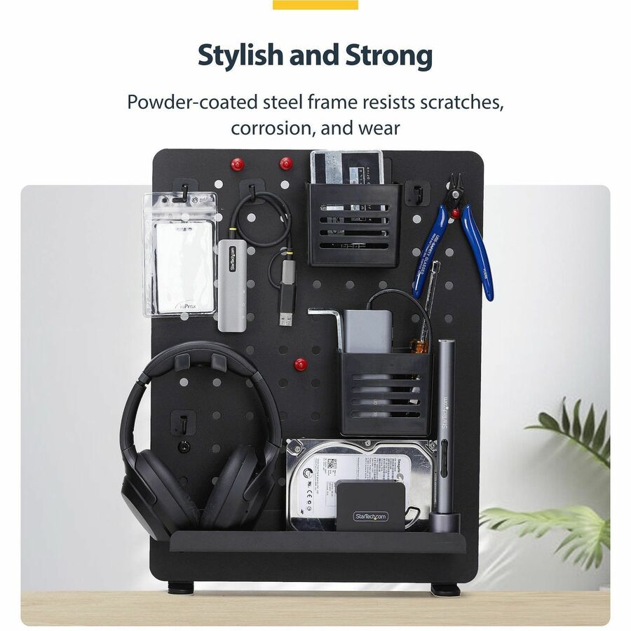 StarTech.com Clamp-On Pegboard with Accessories, 16.5 x 12.5 inches Steel Desktop Storage Organizer in Black