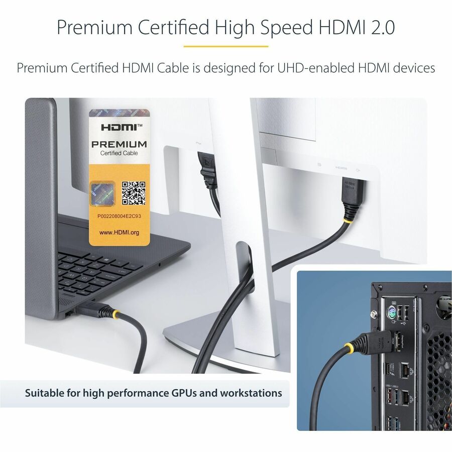 StarTech.com 2m (6.6ft) Premium Certified HDMI 2.0 Cable for 4K UHD and High-Refresh Rate Displays