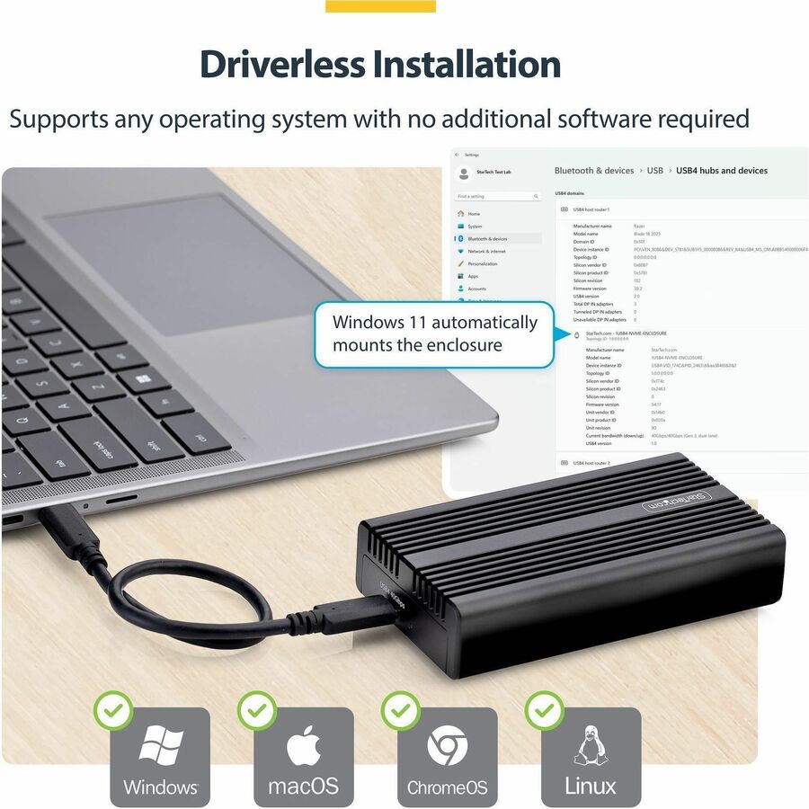 StarTech.com M.2 NVMe Enclosure 1USB4-NVME-ENCLOSURE - Ultra-Fast USB4/Thunderbolt External SSD Case