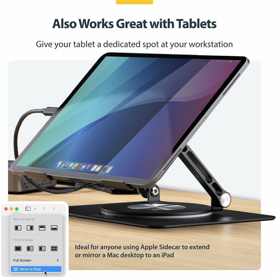 StarTech.com Rotating Laptop Stand with Adjustable Height and 360° Swivel - Ergonomic Aluminum Desk Riser for Up to 11 lbs