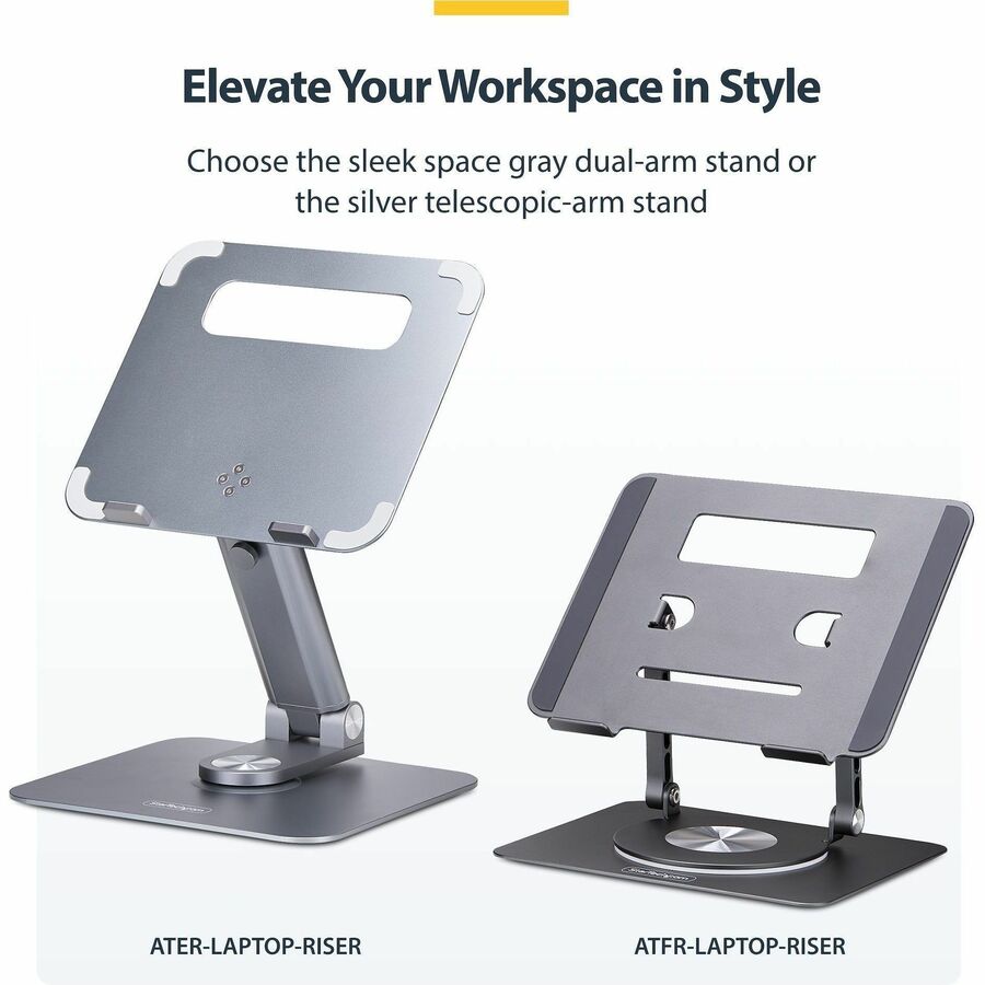 StarTech.com Rotating Laptop Stand with Adjustable Height and 360° Swivel - Ergonomic Aluminum Desk Riser for Up to 11 lbs