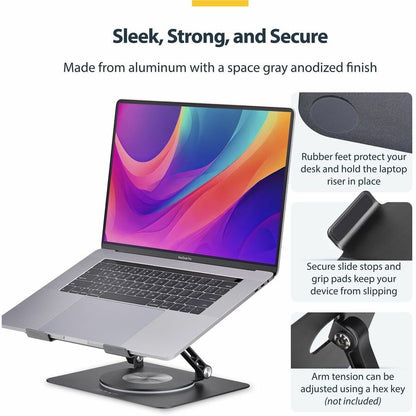 StarTech.com Rotating Laptop Stand with Adjustable Height and 360° Swivel - Ergonomic Aluminum Desk Riser for Up to 11 lbs