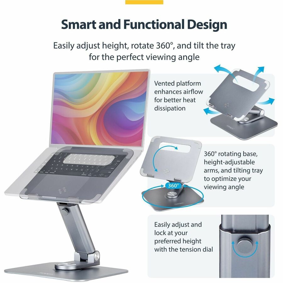 StarTech.com Telescopic Laptop Stand with 360° Swivel and Adjustable Height