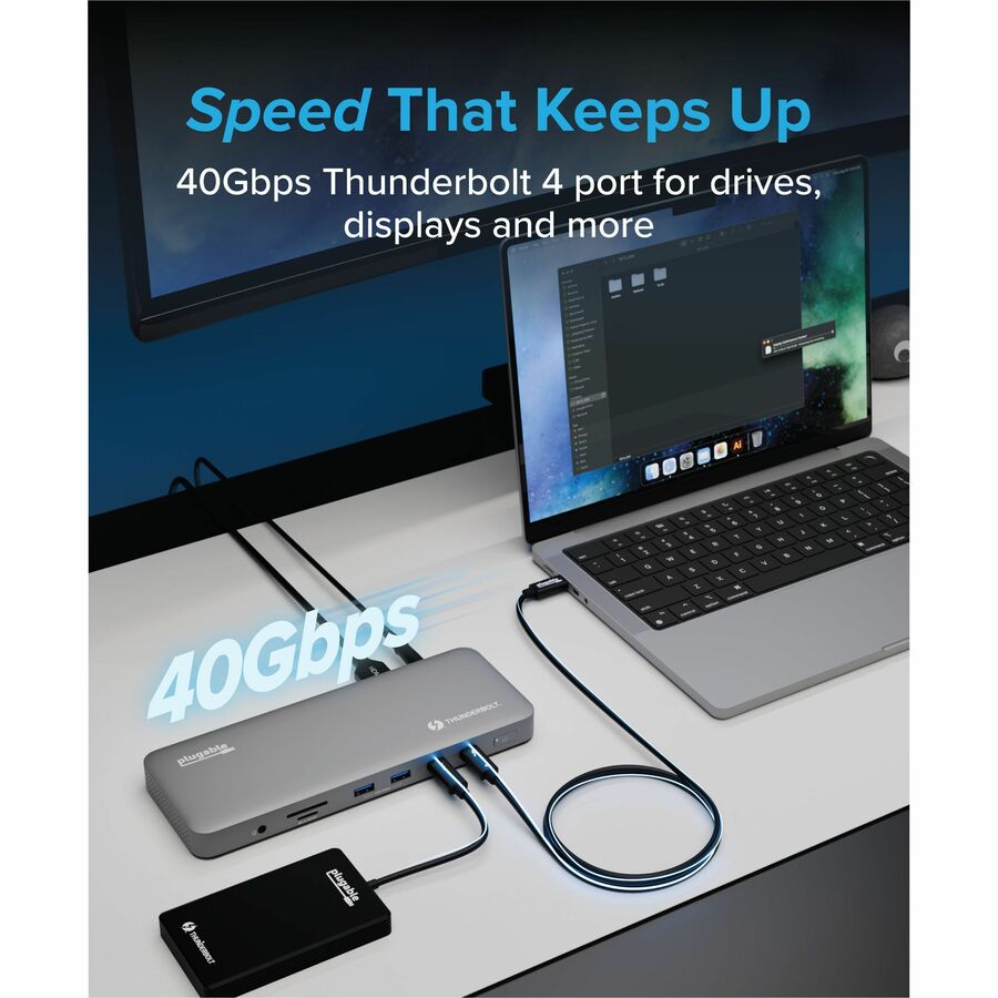 Plugable Technologies TBT-UDM Thunderbolt 4 Dock for MacBook Air & Pro with 13-in-1 Connectivity and 100W Power Delivery