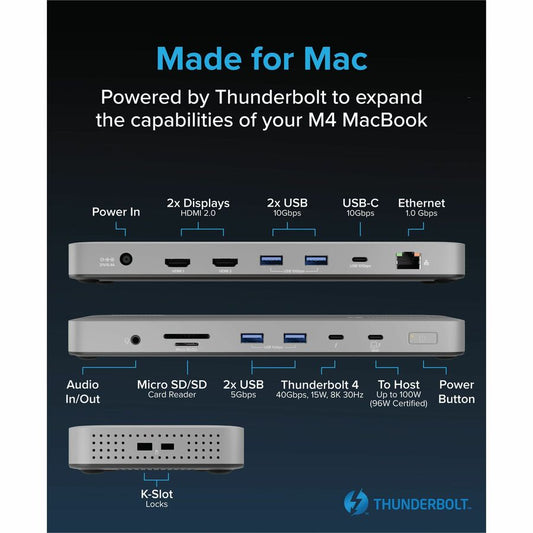 Plugable Technologies TBT-UDM Thunderbolt 4 Dock for MacBook Air & Pro with 13-in-1 Connectivity and 100W Power Delivery