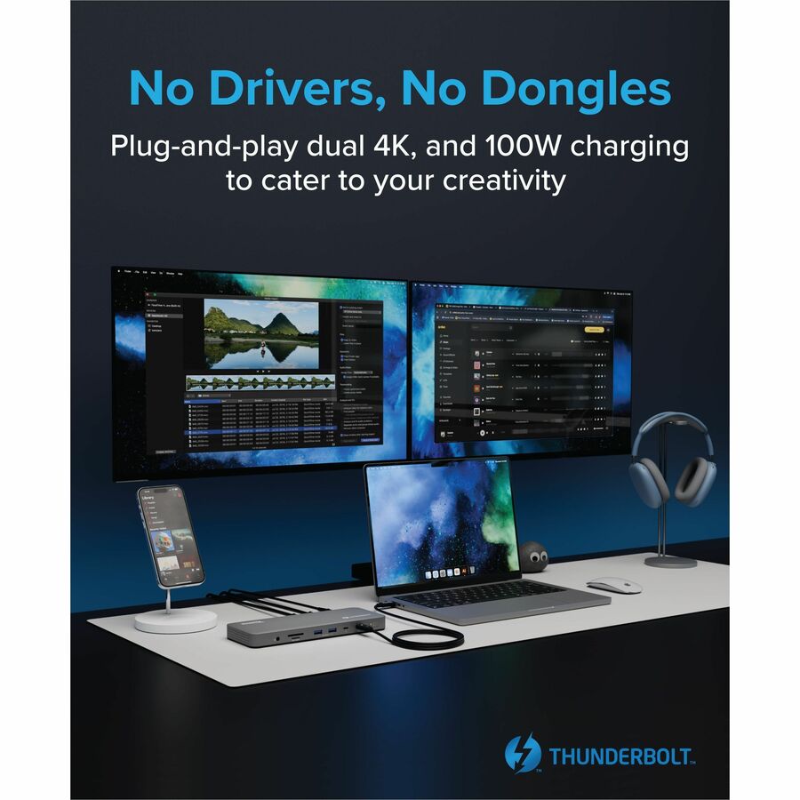 Plugable Technologies TBT-UDM Thunderbolt 4 Dock for MacBook Air & Pro with 13-in-1 Connectivity and 100W Power Delivery