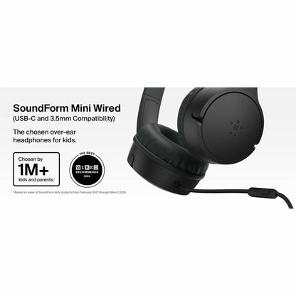 Belkin SoundForm Mini New Wired On-Ear Headphones for Kids with Safe Sound Technology