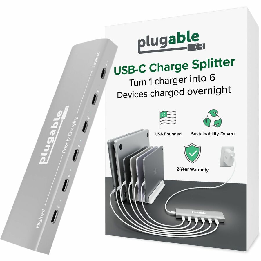 Plugable PS-6CC Multi-Device USB-C Charging Station with 140W GaN Wall Charger and 240W USB4 Cable
