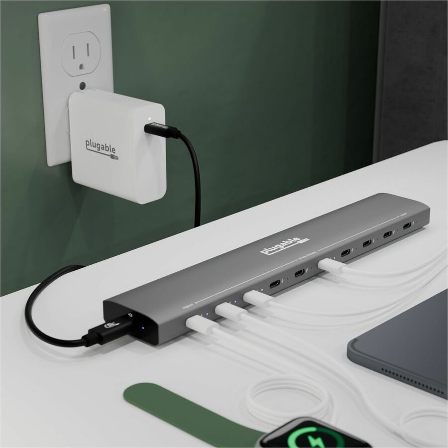 Plugable PS-10CC USB-C 10-Port Charging Station with 140W GaN Wall Charger and 240W USB4 Cable